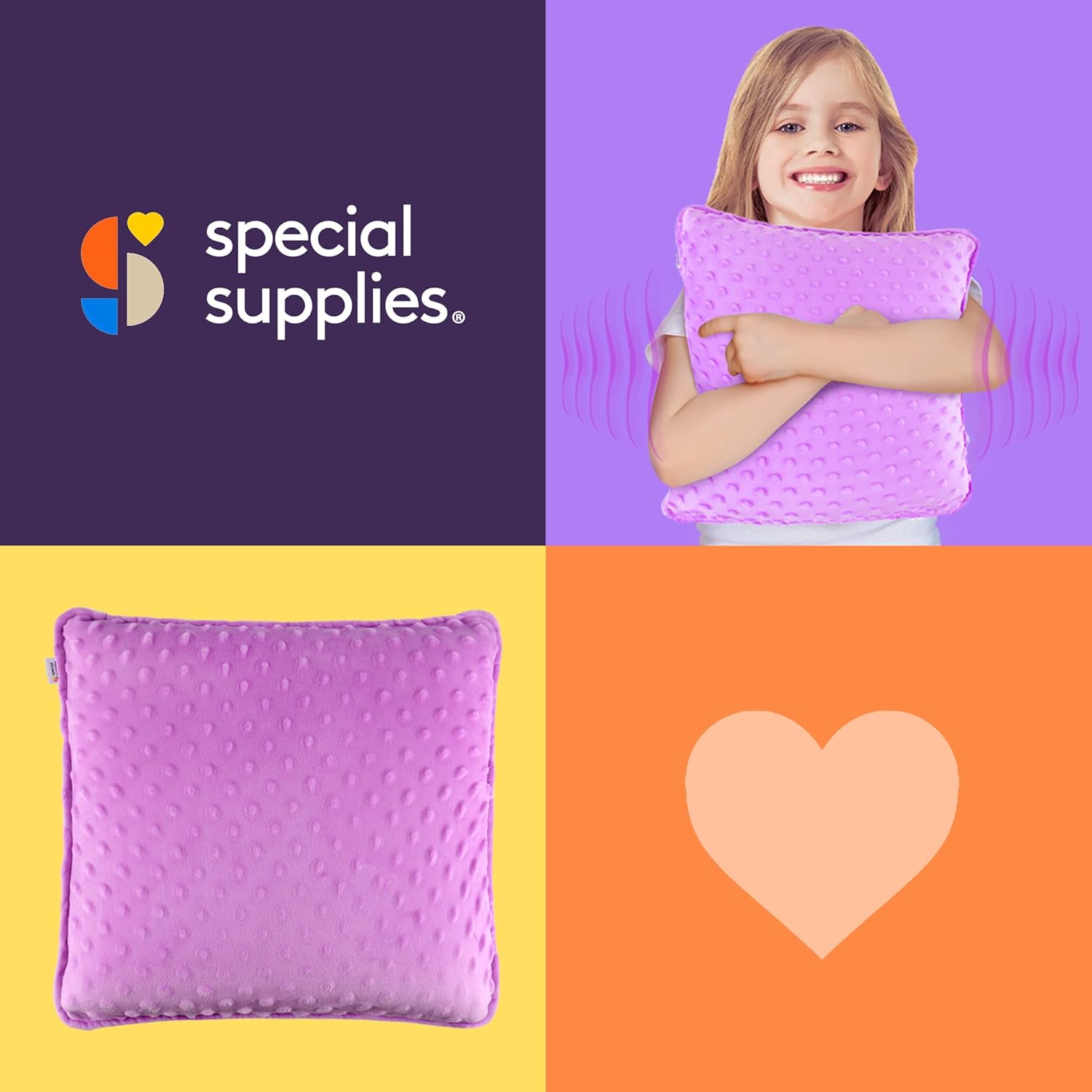 Purple square sensory vibrating pillow with raised dot textured surface