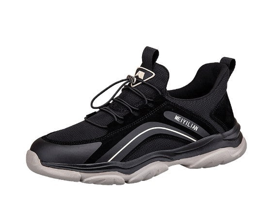 Women's outdoor mesh casual shoe in black with lace-up, padded collar, chunky sole