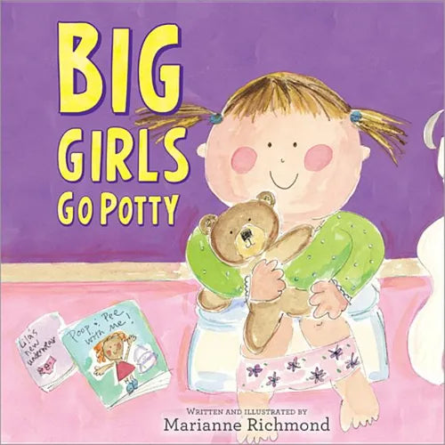 Children's potty training hardcover book cover with girl character and toilet humor theme