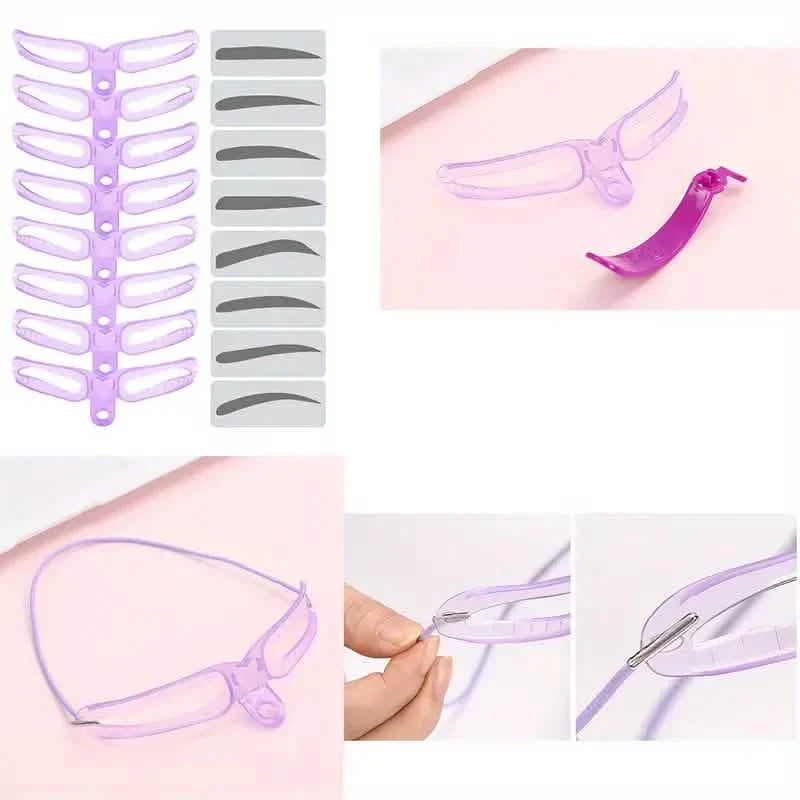 Eyebrow shaping stencil kit, purple stencil templates and eyebrow shape guides