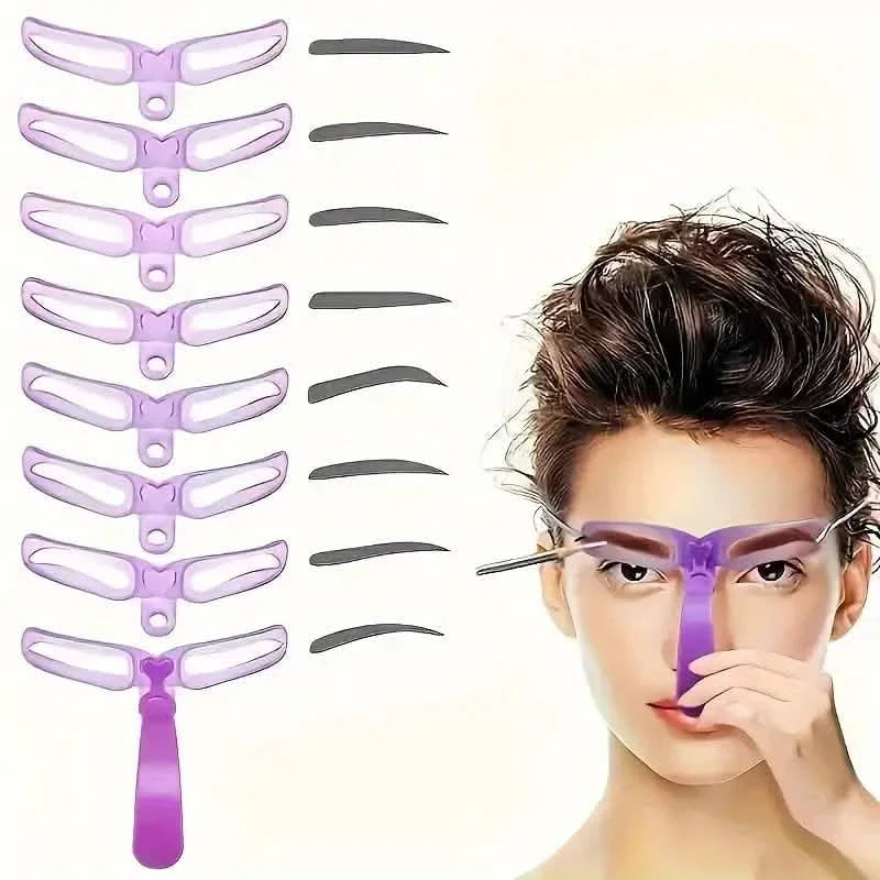 Eyebrow shaping stencil kit, purple multi-arch stencils with brow guide slots