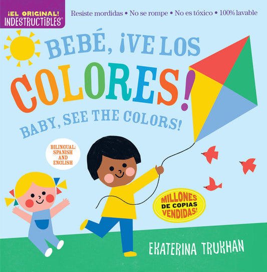 Baby see the colors paperback book cover with child holding a kite and bold text