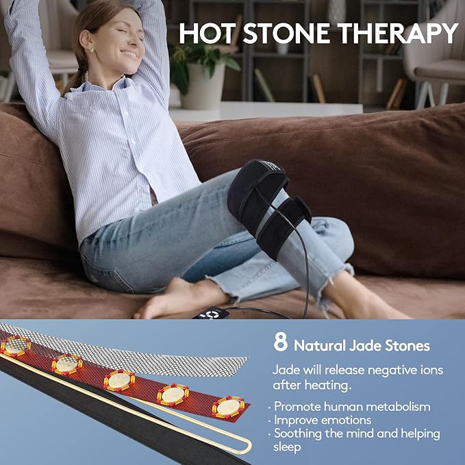 Far infrared heating pad wrap on leg with black cover and red heating panel