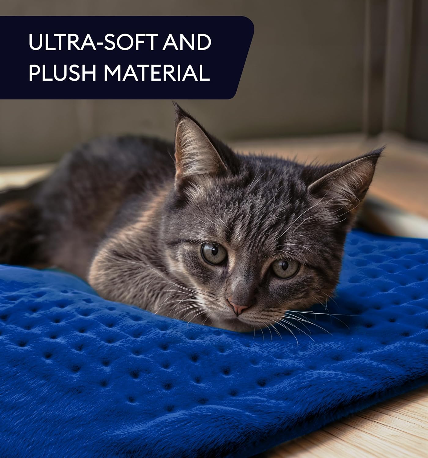 Space blue plush heating pad with small dotted texture