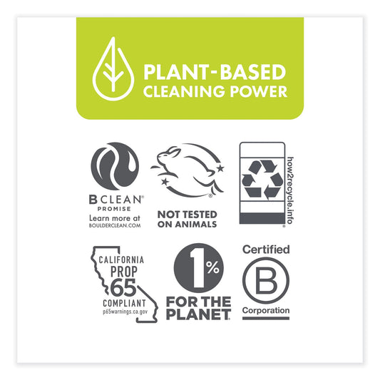 Laundry detergent sheets box back panel with plant-based cleaning power icons