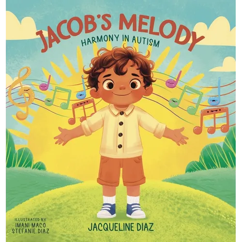 Hardcover children's storybook cover with cartoon boy, musical notes and instruments