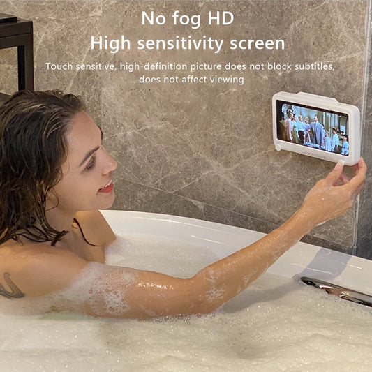 Rotary Bathroom Phone Holder Waterproof Case Box Wall Mounted All Covered Mobile Phone Shelves Self-Adhesive For Shower Bath