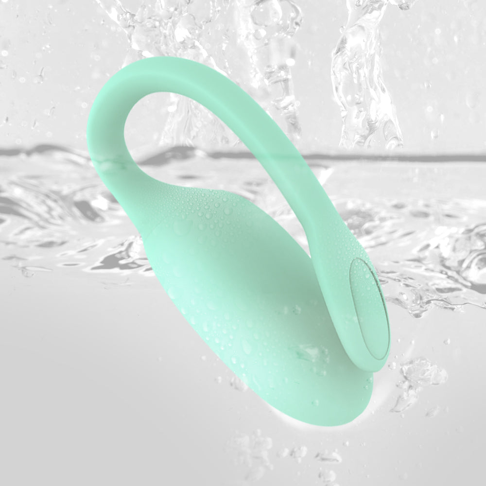 Mint green silicone kegel exercise device with water droplets for water resistance