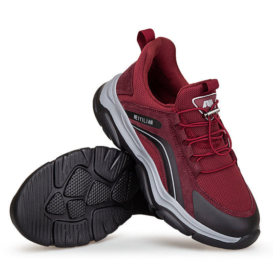 Women's outdoor mesh casual shoe in burgundy with lace-up and chunky cushioned sole