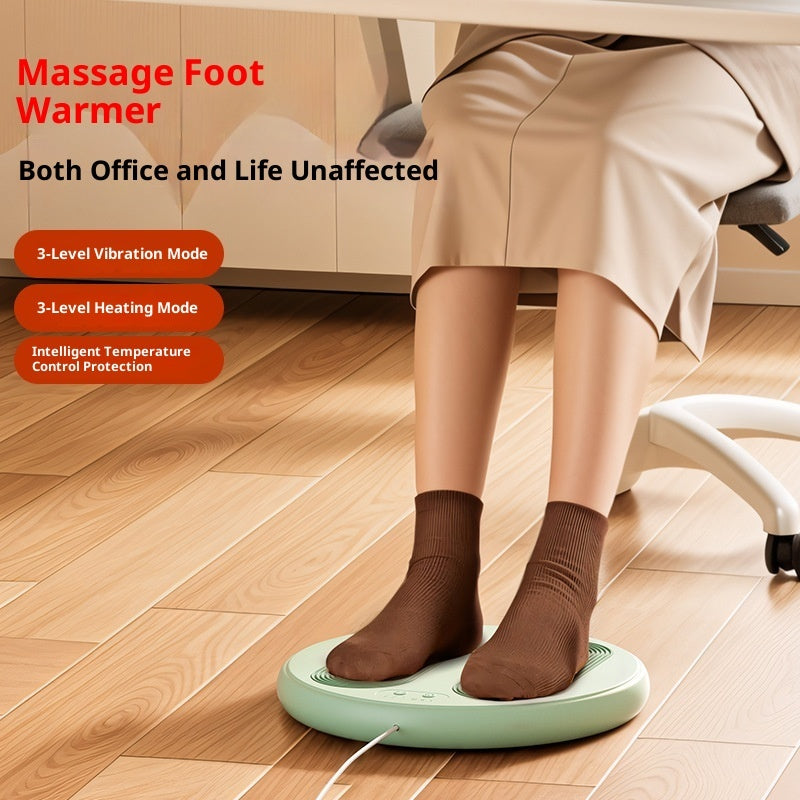 Massage foot warmer pad, light green oval with dual channels; feet standing on it