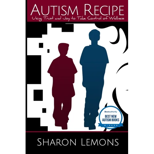 Paperback book cover with autism-themed silhouettes, puzzle piece, and moon; Sharon Lemons