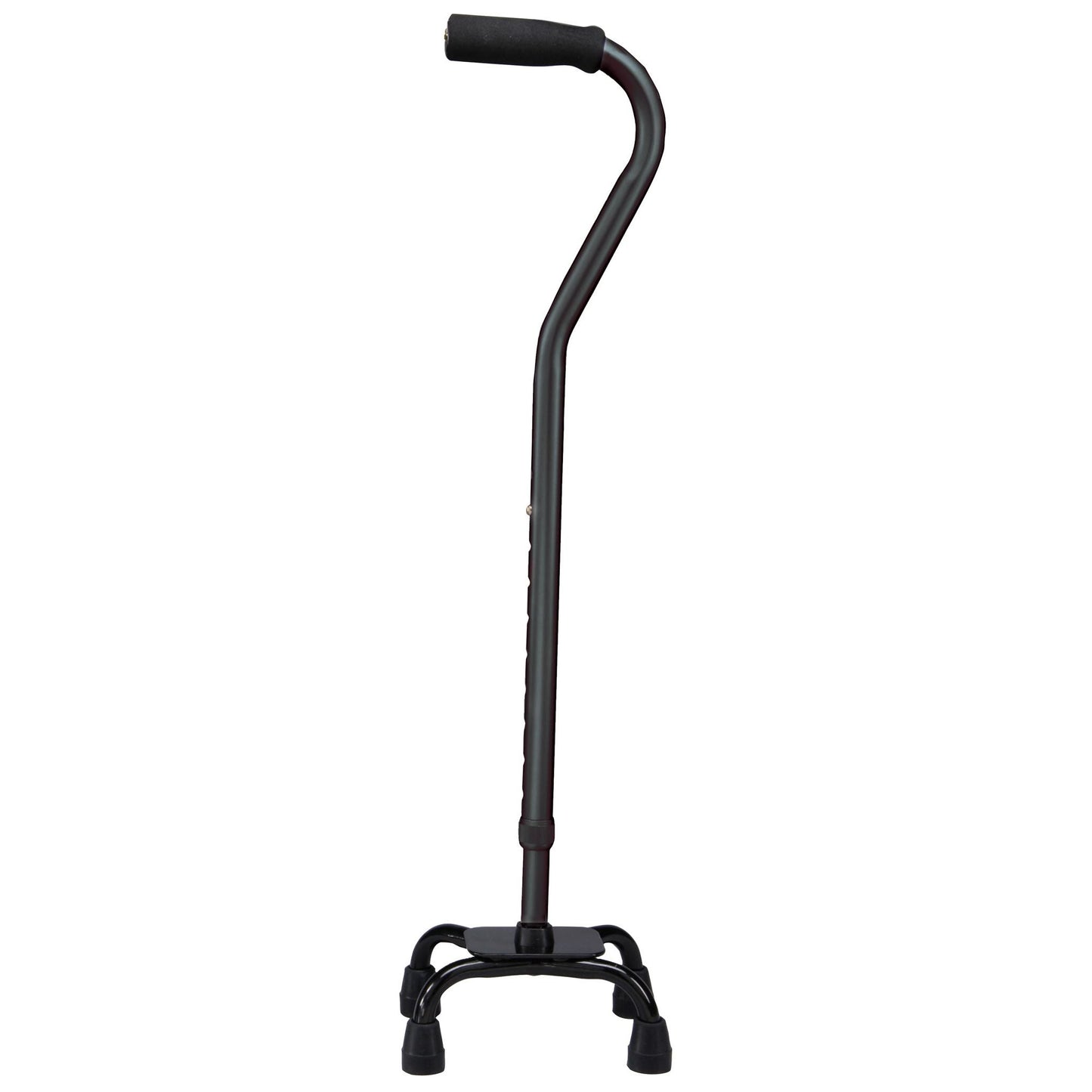 Black offset quad cane with small four-point base and padded handle