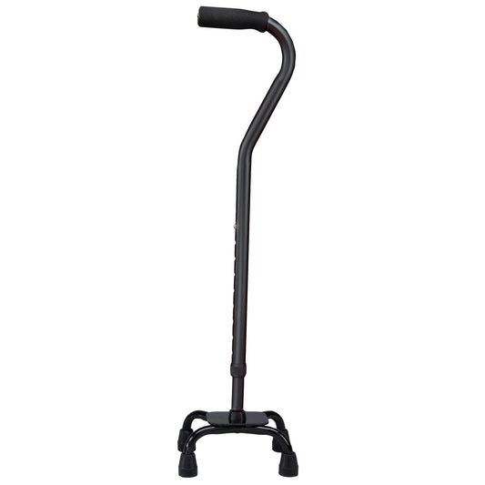 Black offset quad cane with small four-point base and padded handle