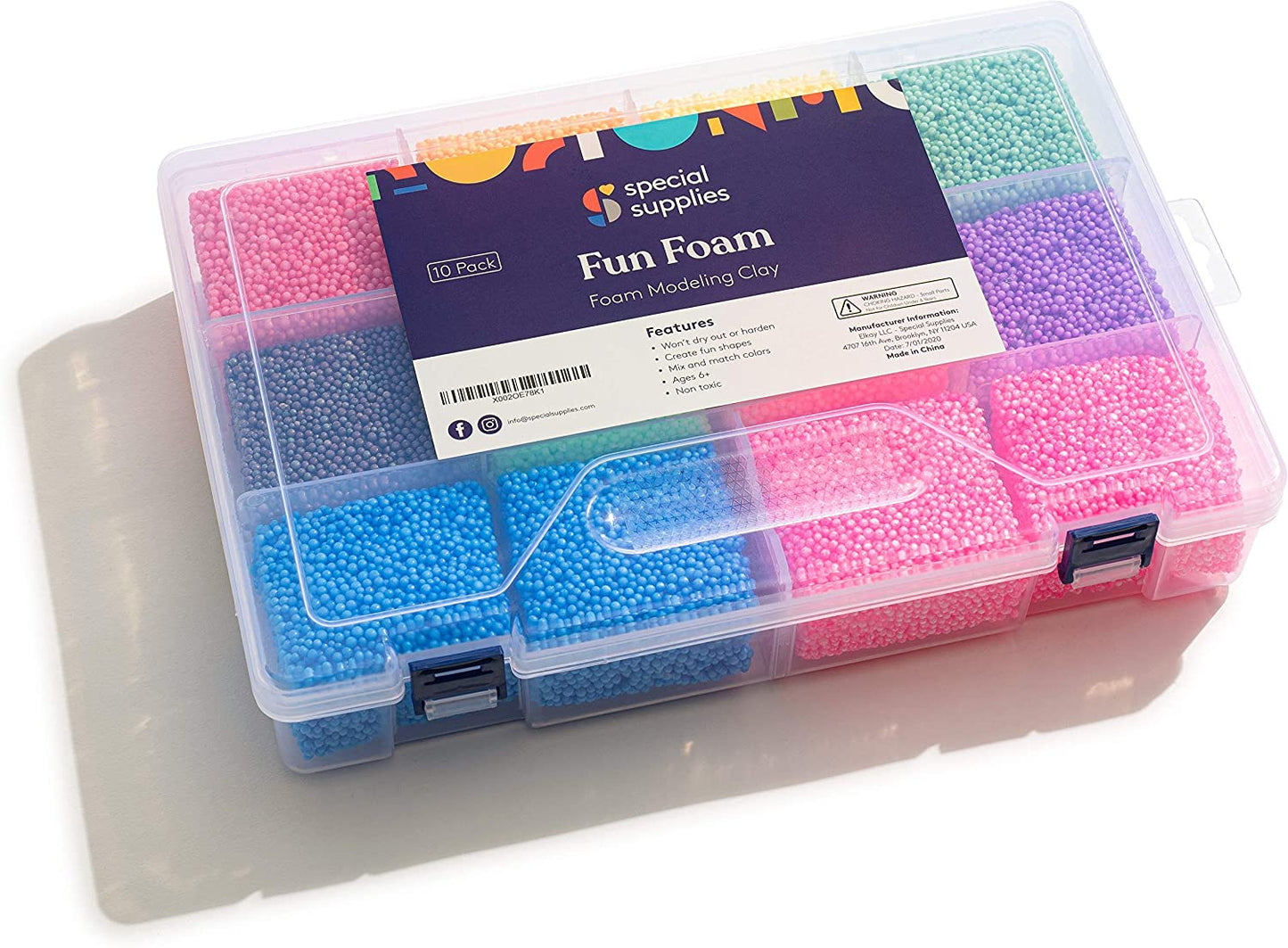 FUN FOAM Modeling Foam Beads Play Kit (10 Blocks) - Reusable Container