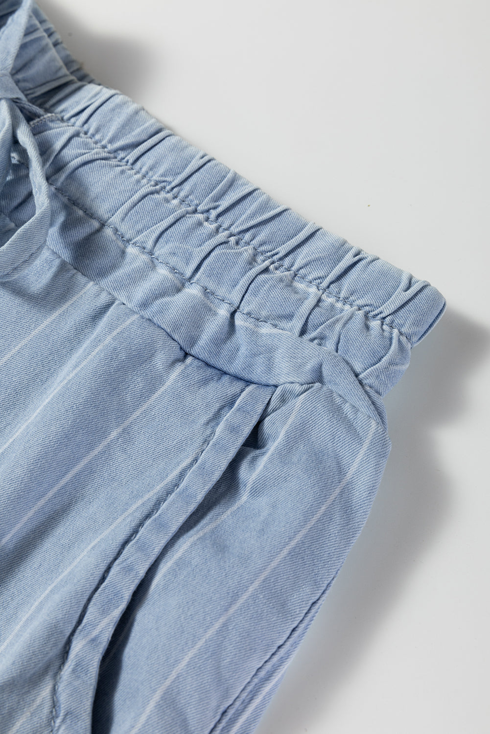 Sky blue stripe elastic waistband trousers with drawstring tie