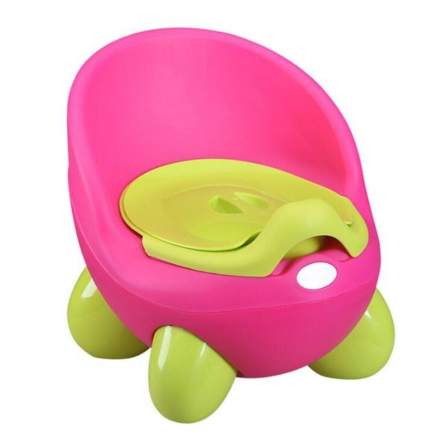Kids cartoon potty stool in pink with light green seat insert and green side legs