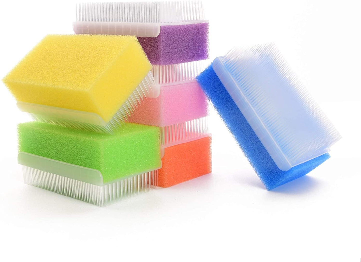 Baby bath sponge and brush set with colorful foam blocks and white bristle sides