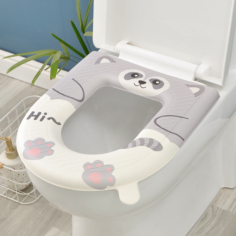 Raccoon printed toilet seat cover, light gray and white with paw graphics