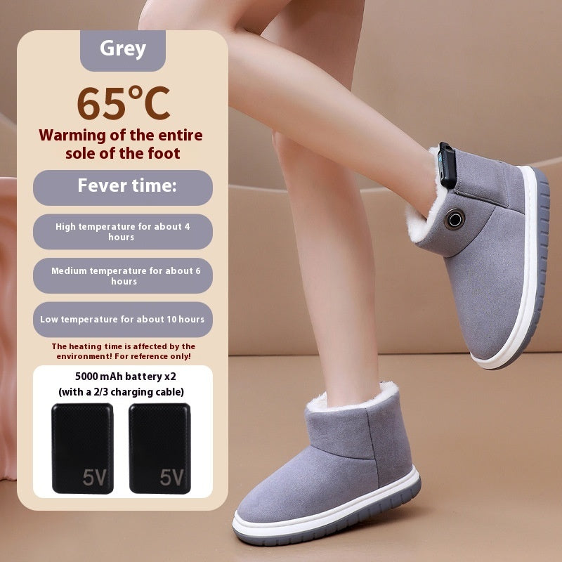 Grey electric heated cotton boots with side heating switch and white sole