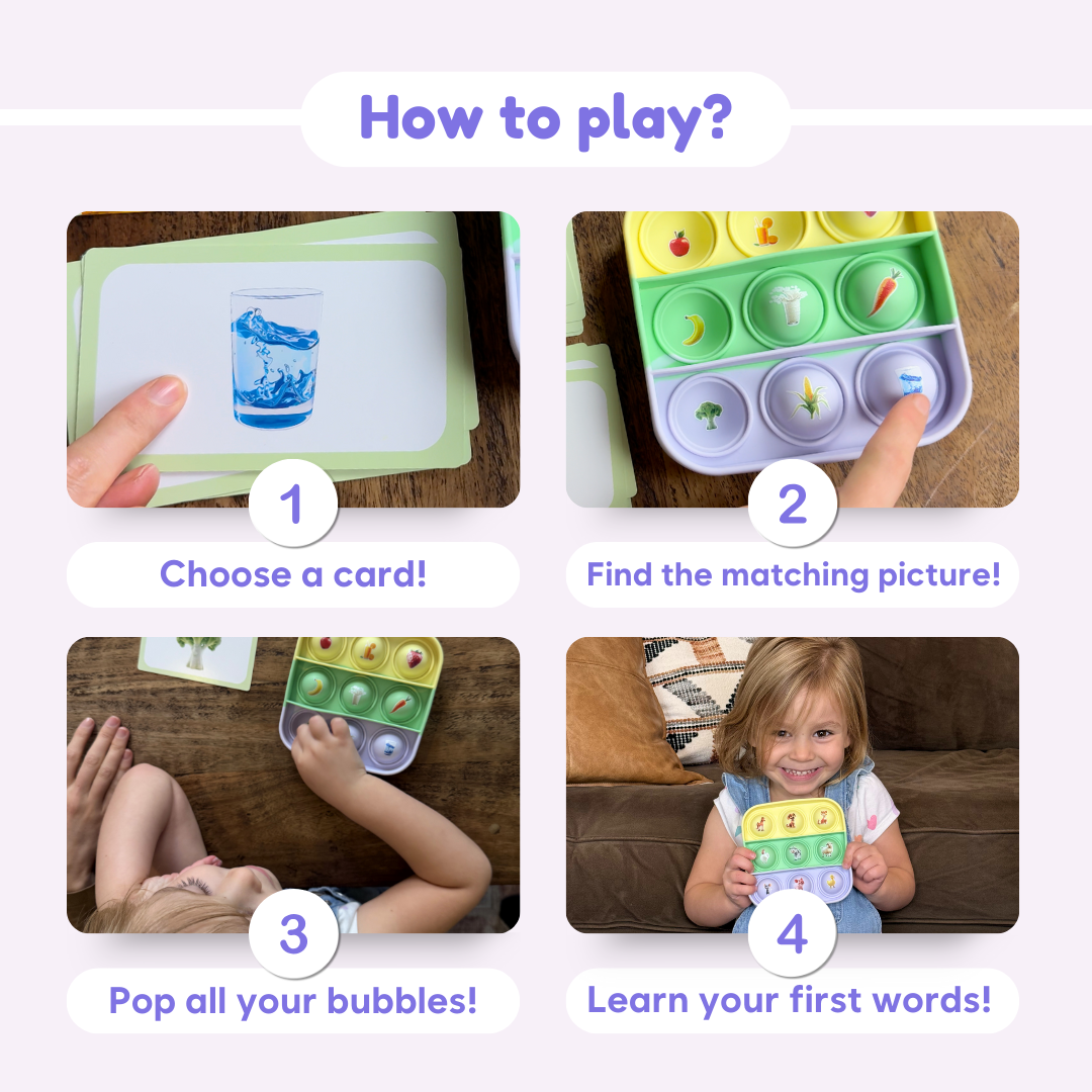 How-to play cards over Popplers bubble fidget mat with matching pictures