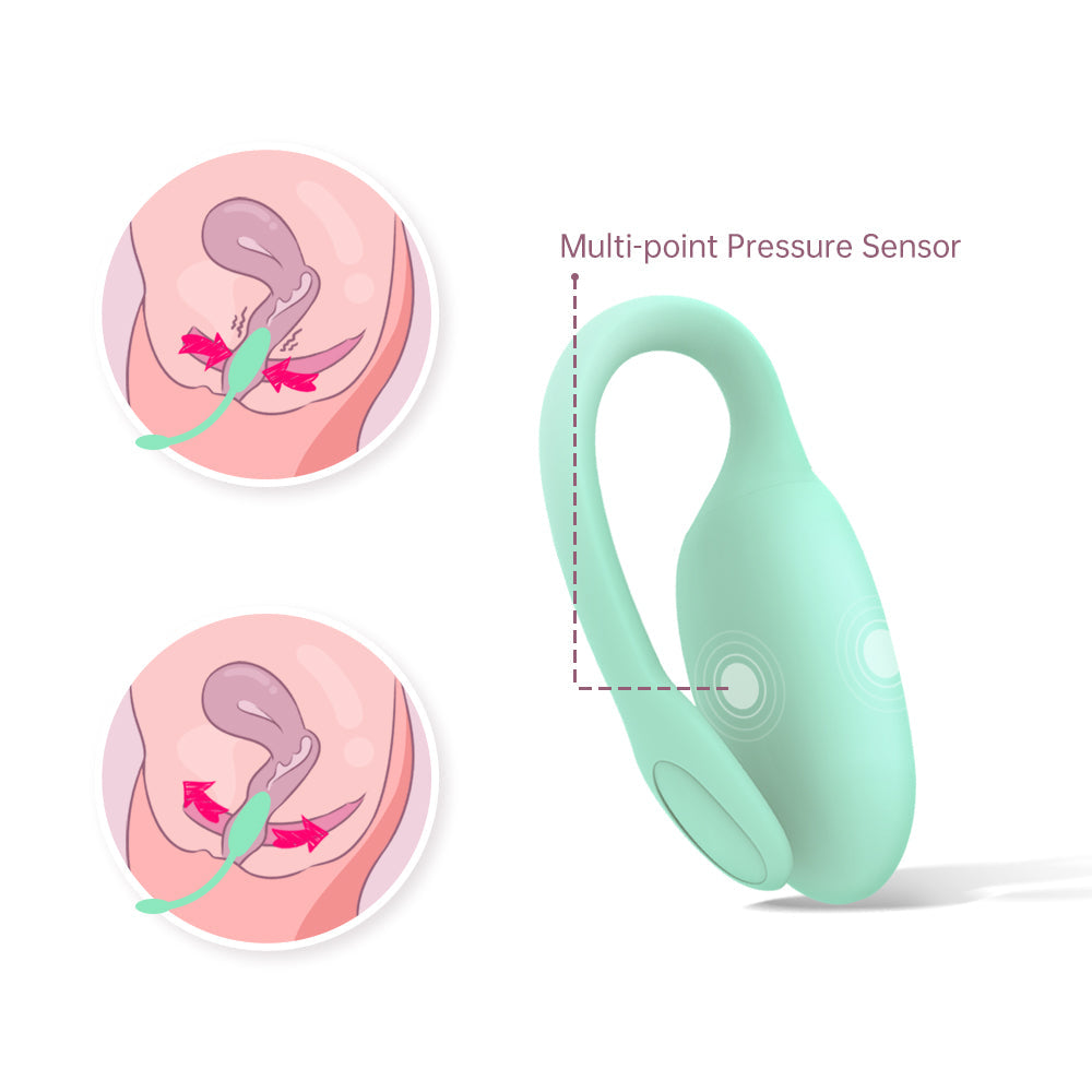 Mint green kegel exercise device with multi-point pressure sensor diagram