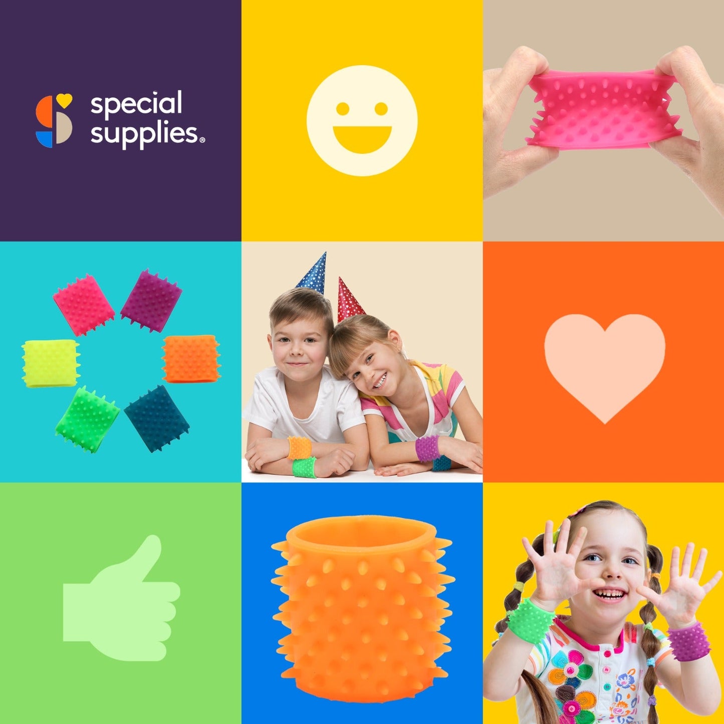 Special Supplies Sensory Spiky Band Bracelets for Kids, 6 Pack, Flexible and Stretchy Wearable Sensory Toys, Tactile Silicone Squiggly Touch, Bright and Colorful Wristbands