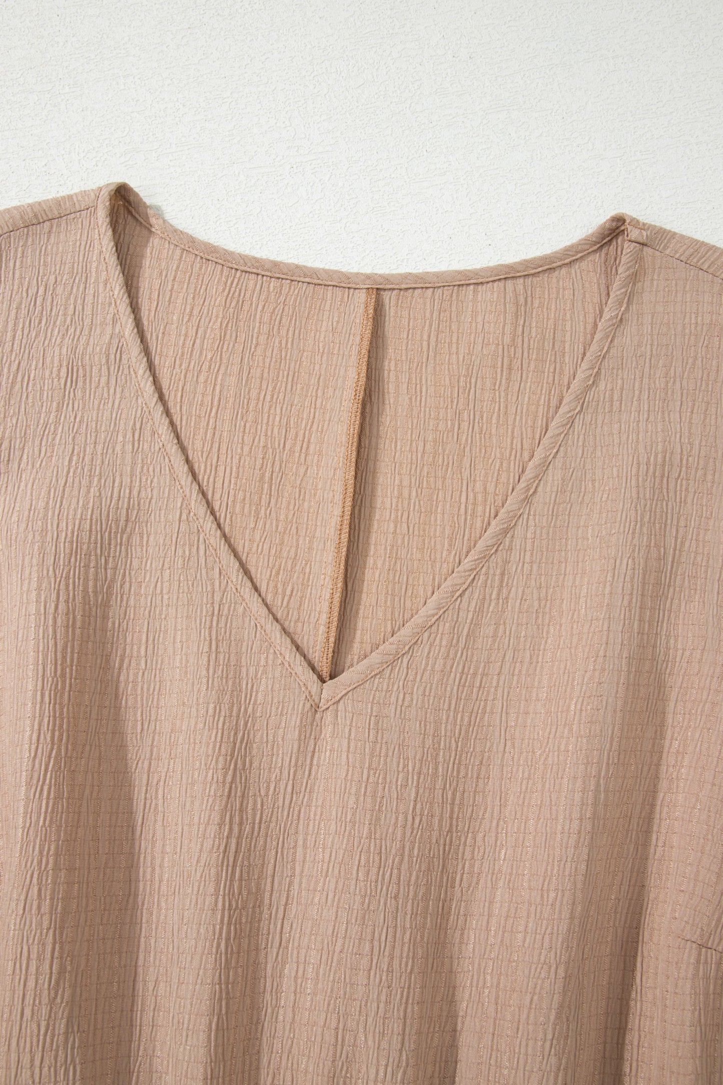 PLUS dark khaki ruffled short-sleeve dress, V-neckline and gathered bodice