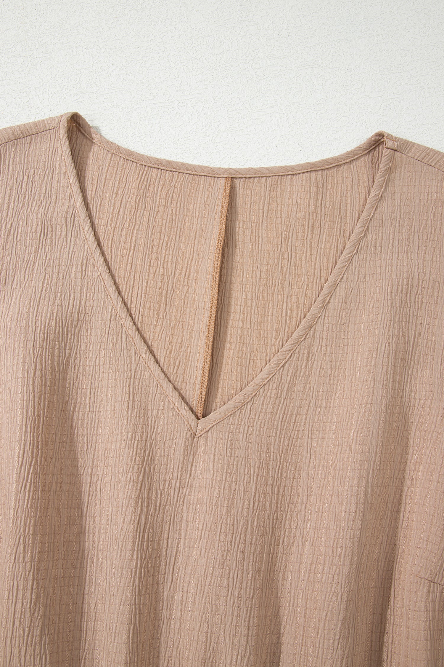 PLUS dark khaki ruffled short-sleeve dress, V-neckline and gathered bodice