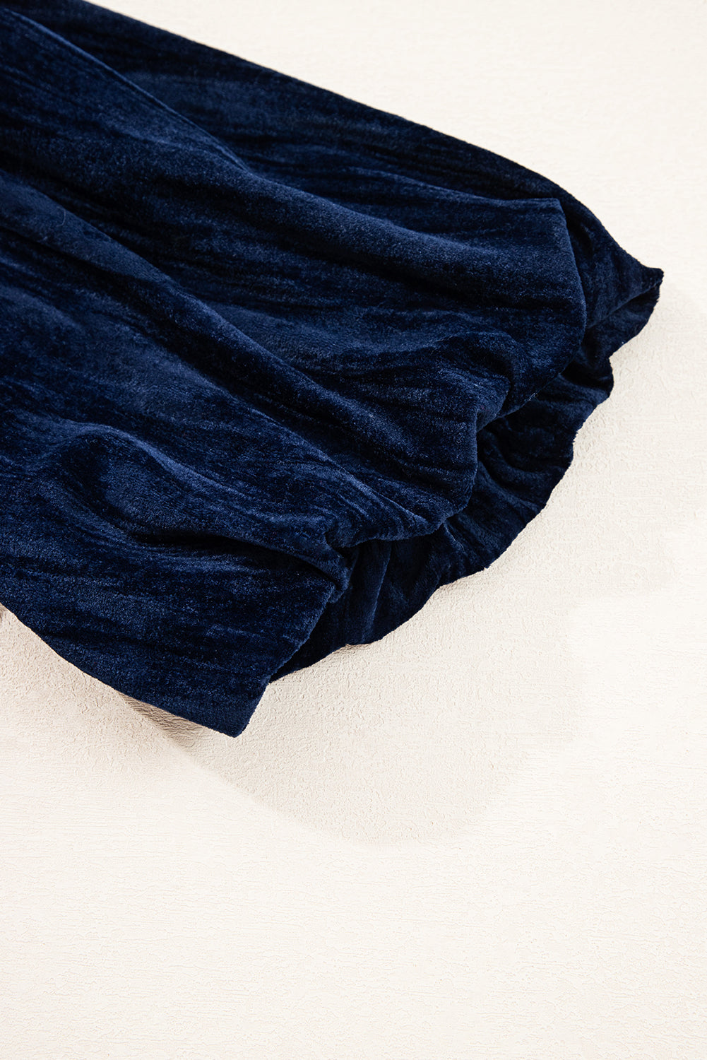 Navy blue puff sleeve dress sleeve cuff with ruched, gathered ruffle
