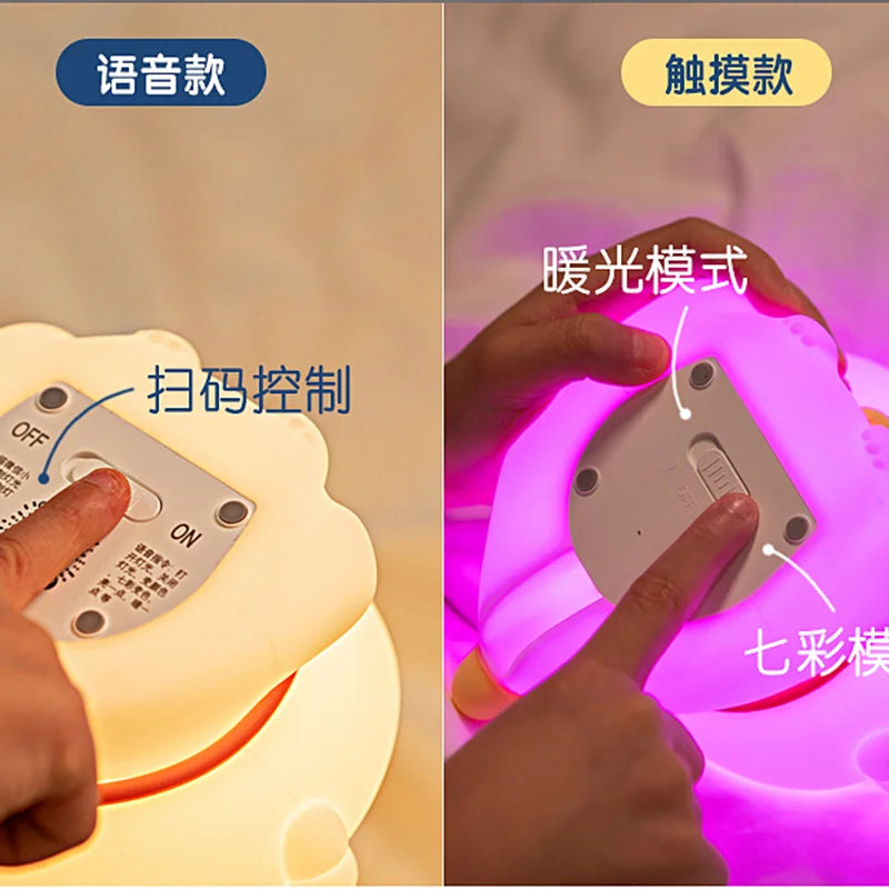 Dragon-shaped LED night light glowing purple with visible control panel