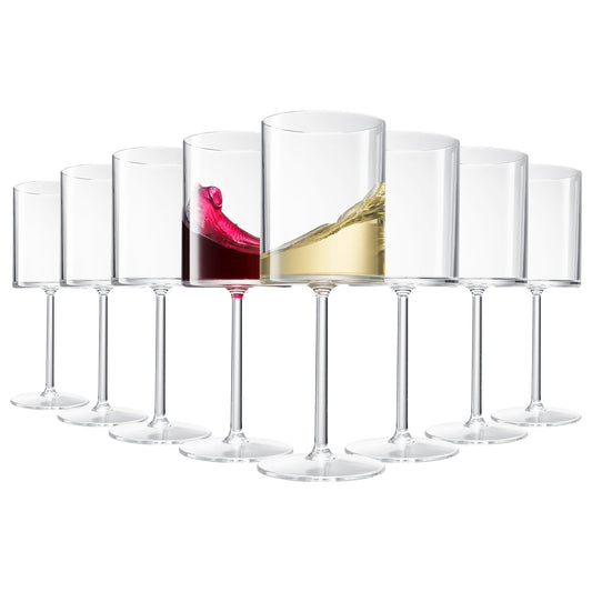 Stemmed acrylic wine glasses set of 8, clear cups with short stem and base