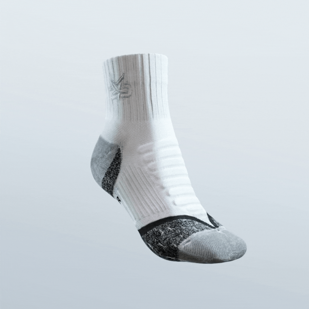 Ankle compression socks, white with gray cushioned heel and black ankle band