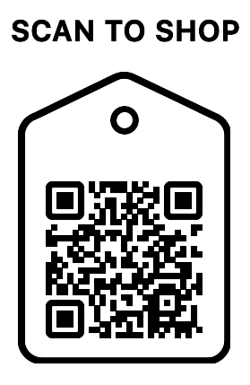 Product label with QR code on white tag
