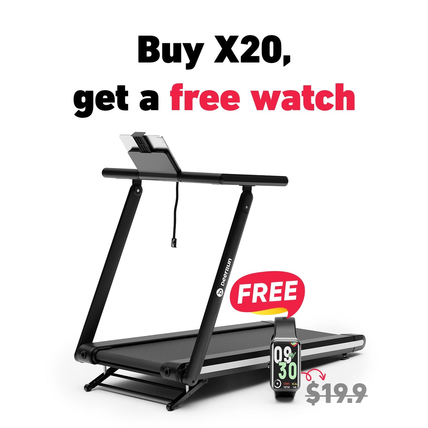 DeerRun X20 Incline Home Treadmill with 15% Auto Incline & Full Running Deck | 400 lbs, 11.3 mph