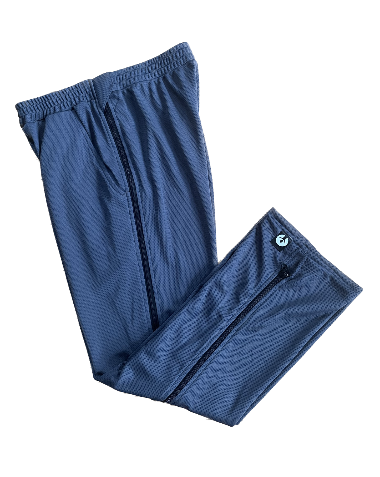 Blue pants with a logo on a white background
