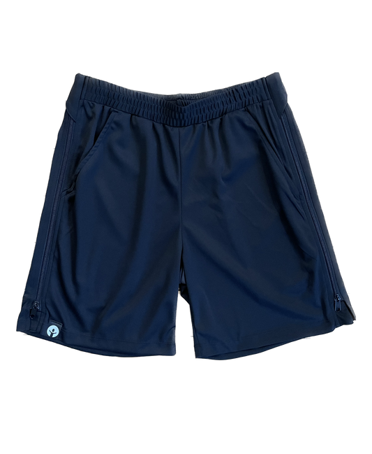 Navy blue shorts on a white background