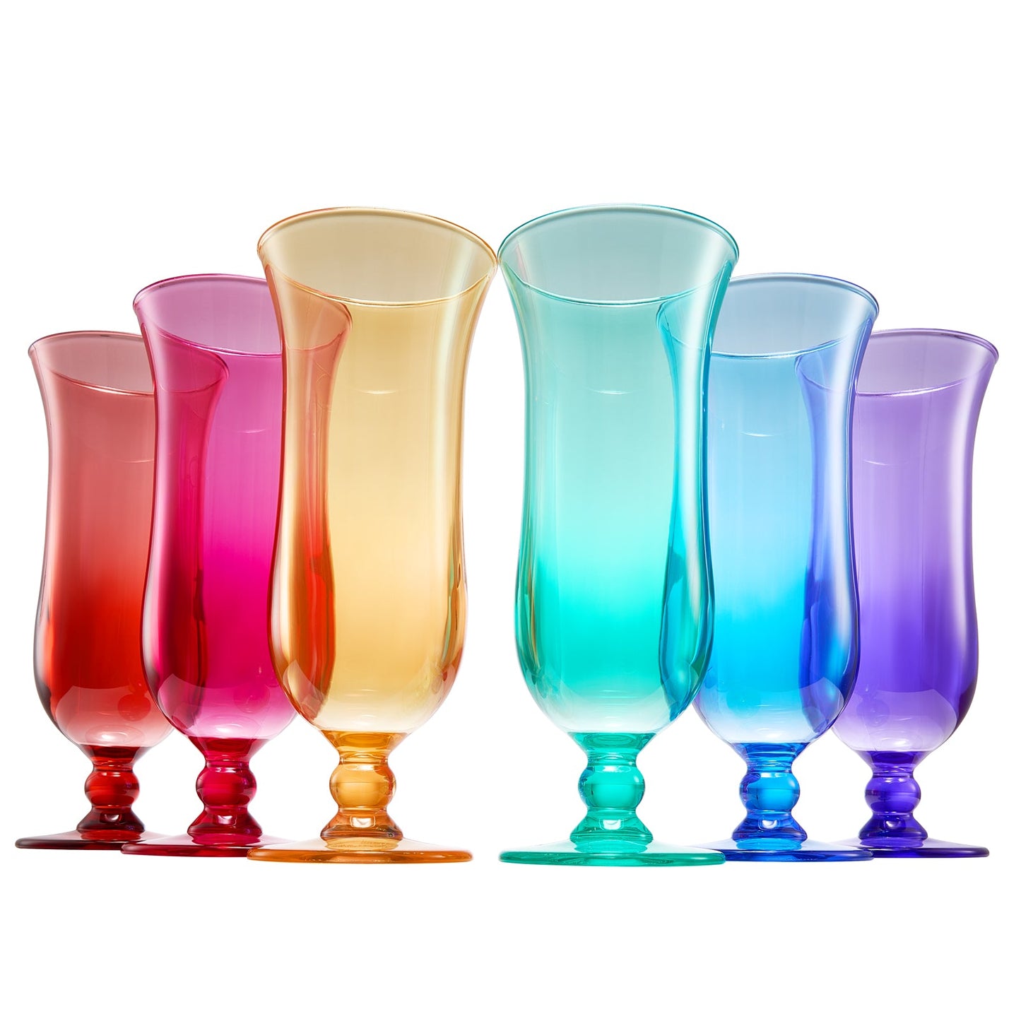 Acrylic hurricane cocktail glasses set of 6 in red, pink, amber, aqua, blue, and purple