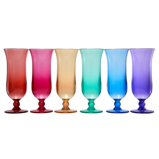 Acrylic hurricane cocktail glasses set of 6 with stems in red, pink, amber, teal, blue, purple