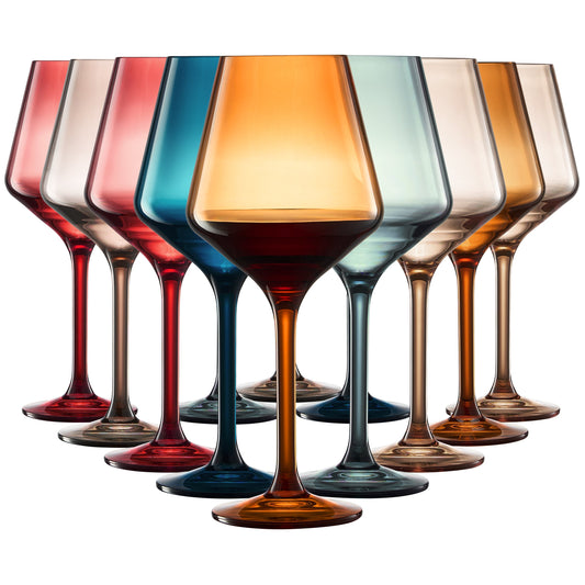 Set of 12 acrylic stemmed wine glasses, assorted red, blue, amber, green