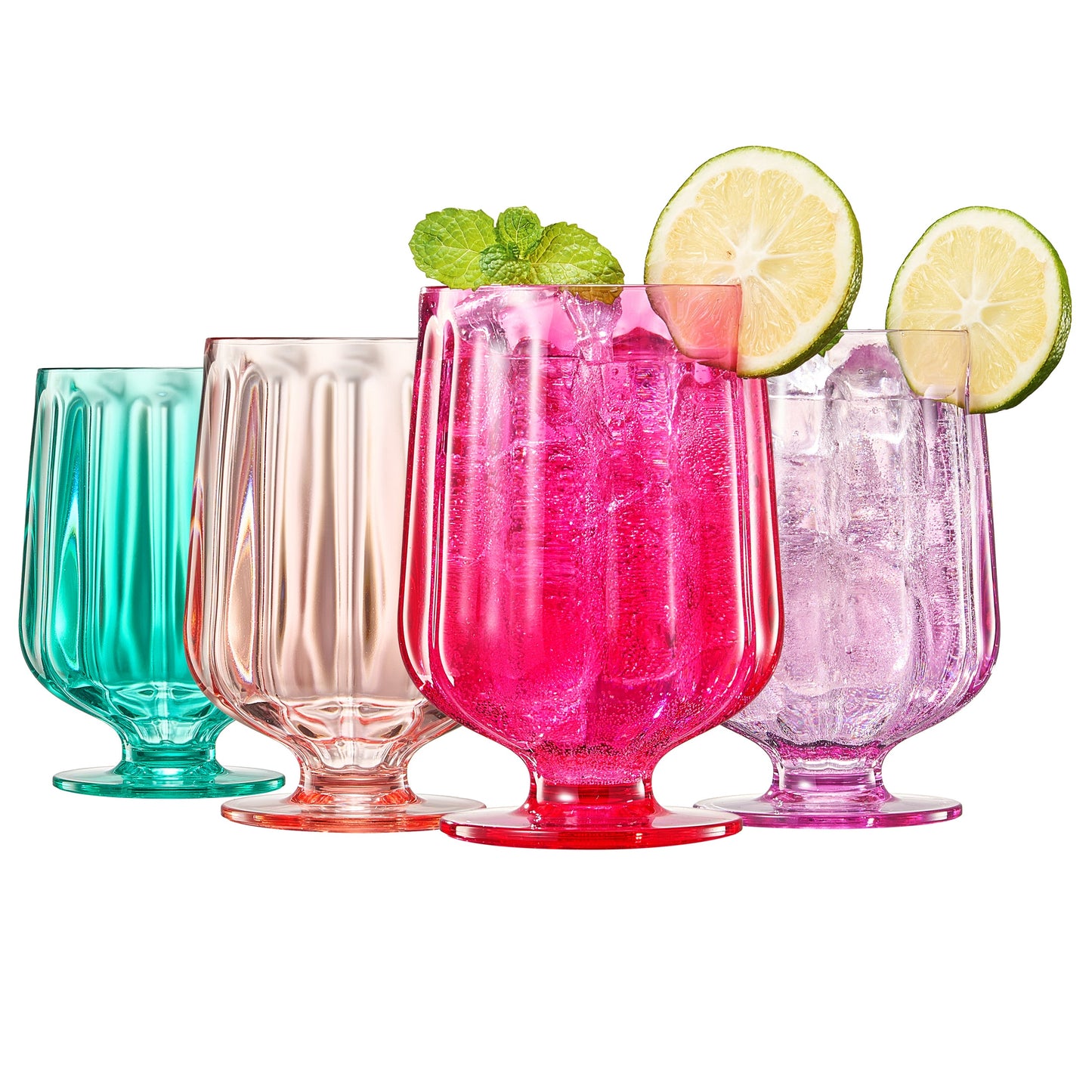 Acrylic stemmed wine goblets, colorful set of 4: teal, pink, clear, purple