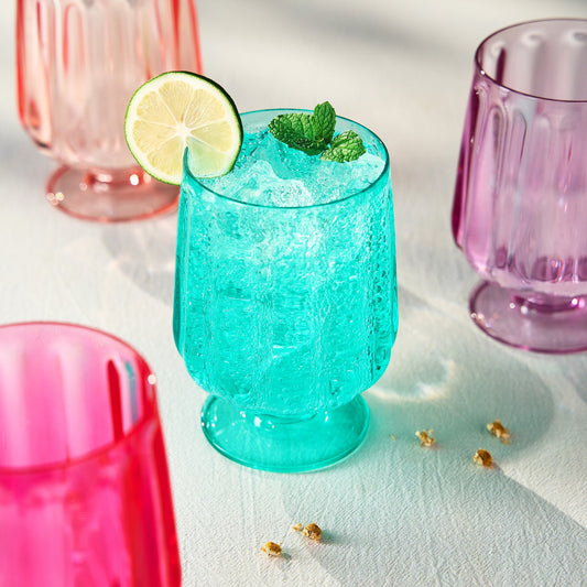 Acrylic stemmed wine goblet, teal, ridged sides and clear stem