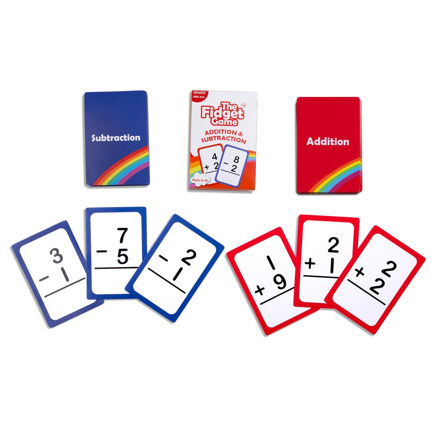 Addition and subtraction card pack with blue subtraction and red addition number cards