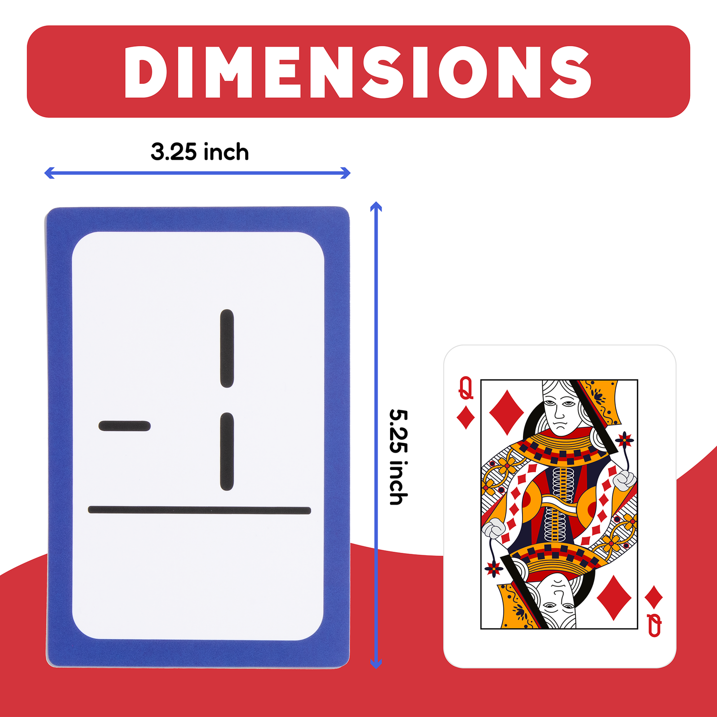 Subtraction card with “-” symbols and example playing card, shown with 3.25 inch dimensions