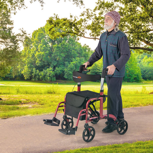 Man using a rollator in a park setting