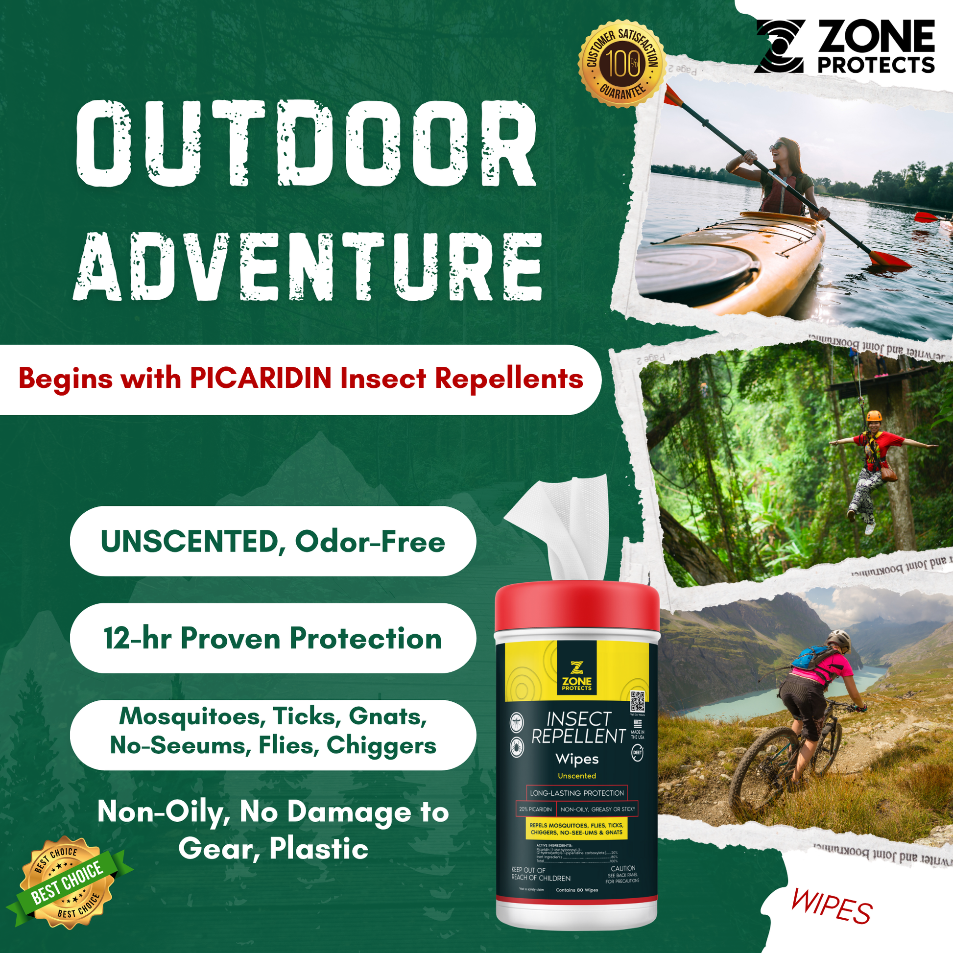 Insect repellent wipes bottle with red cap and yellow label