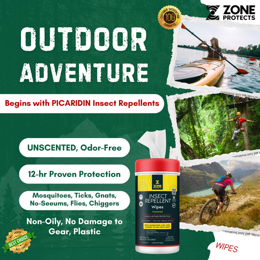 Insect repellent wipes bottle with red cap and yellow label