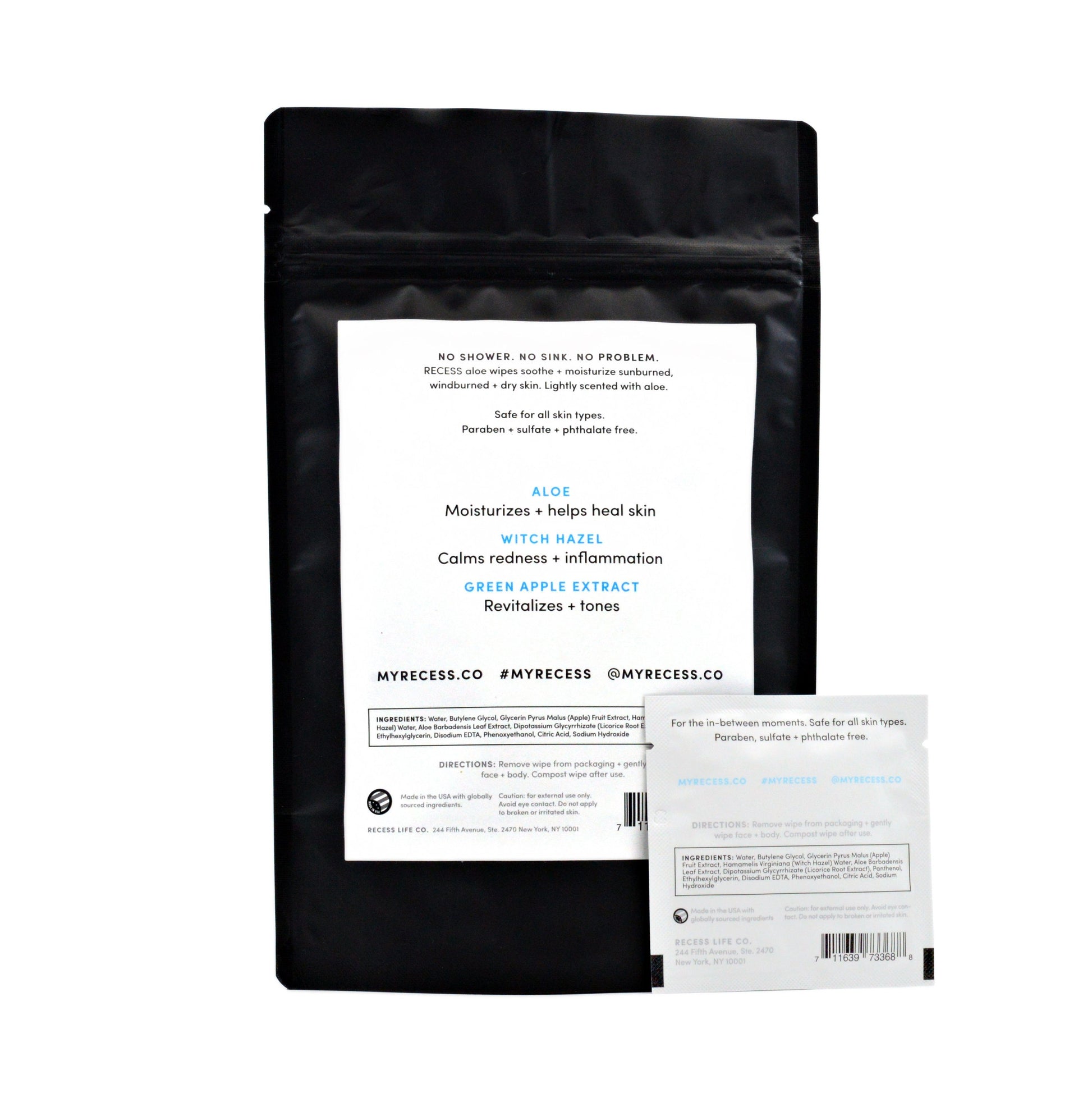 Black packaging with white label for MYRECESS.CO on a white background