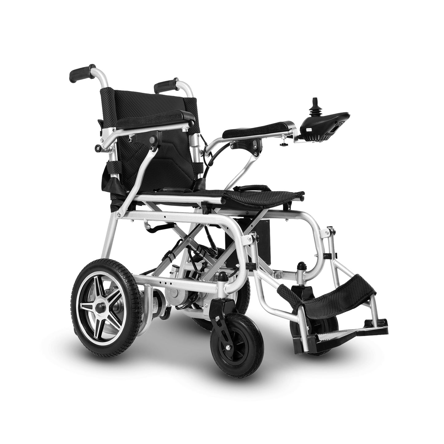 Foldable electric wheelchair on a white background