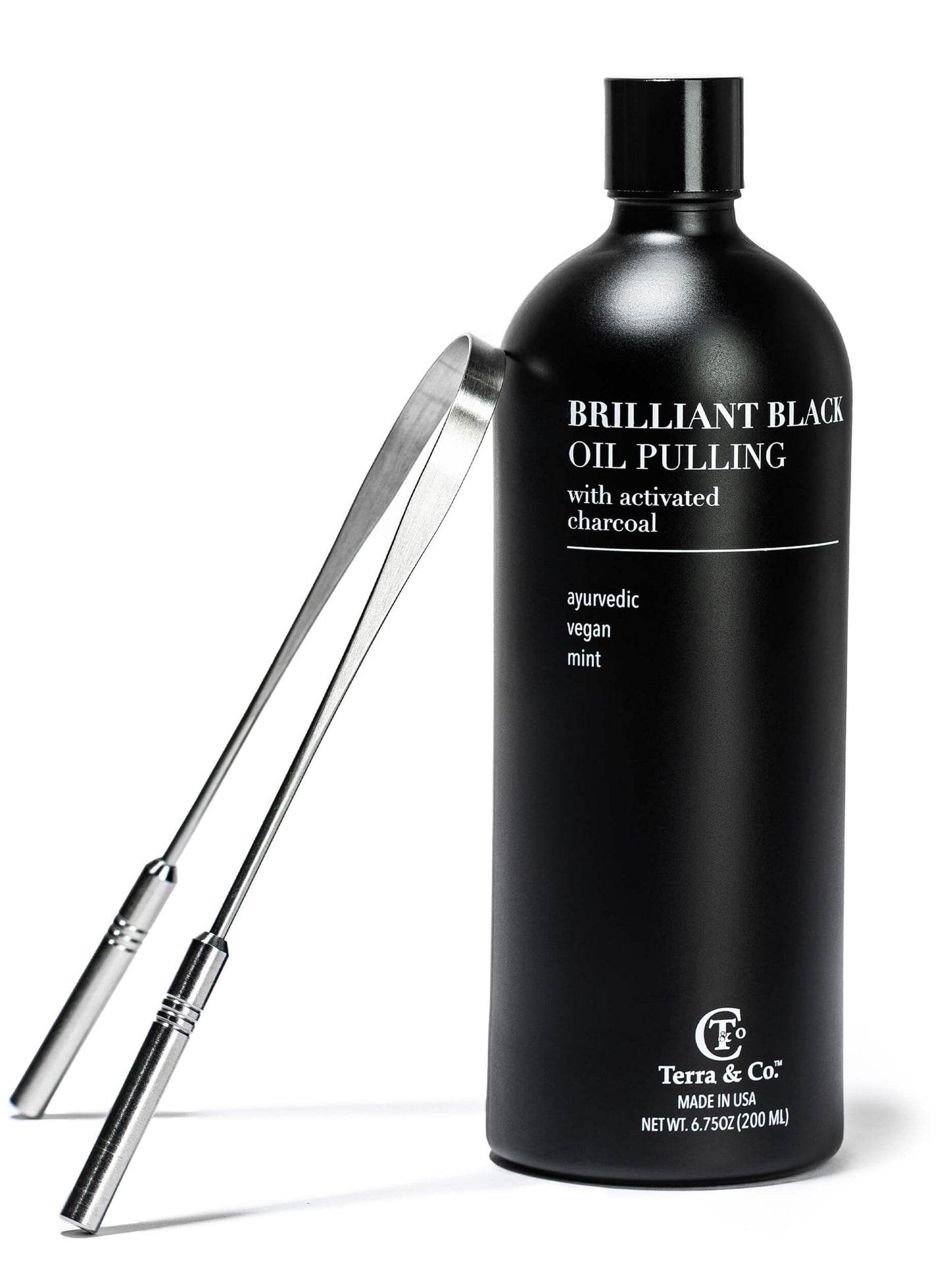 Charcoal Oil Pulling + Stainless Steel Tongue Scraper Bundle Terra & Co.