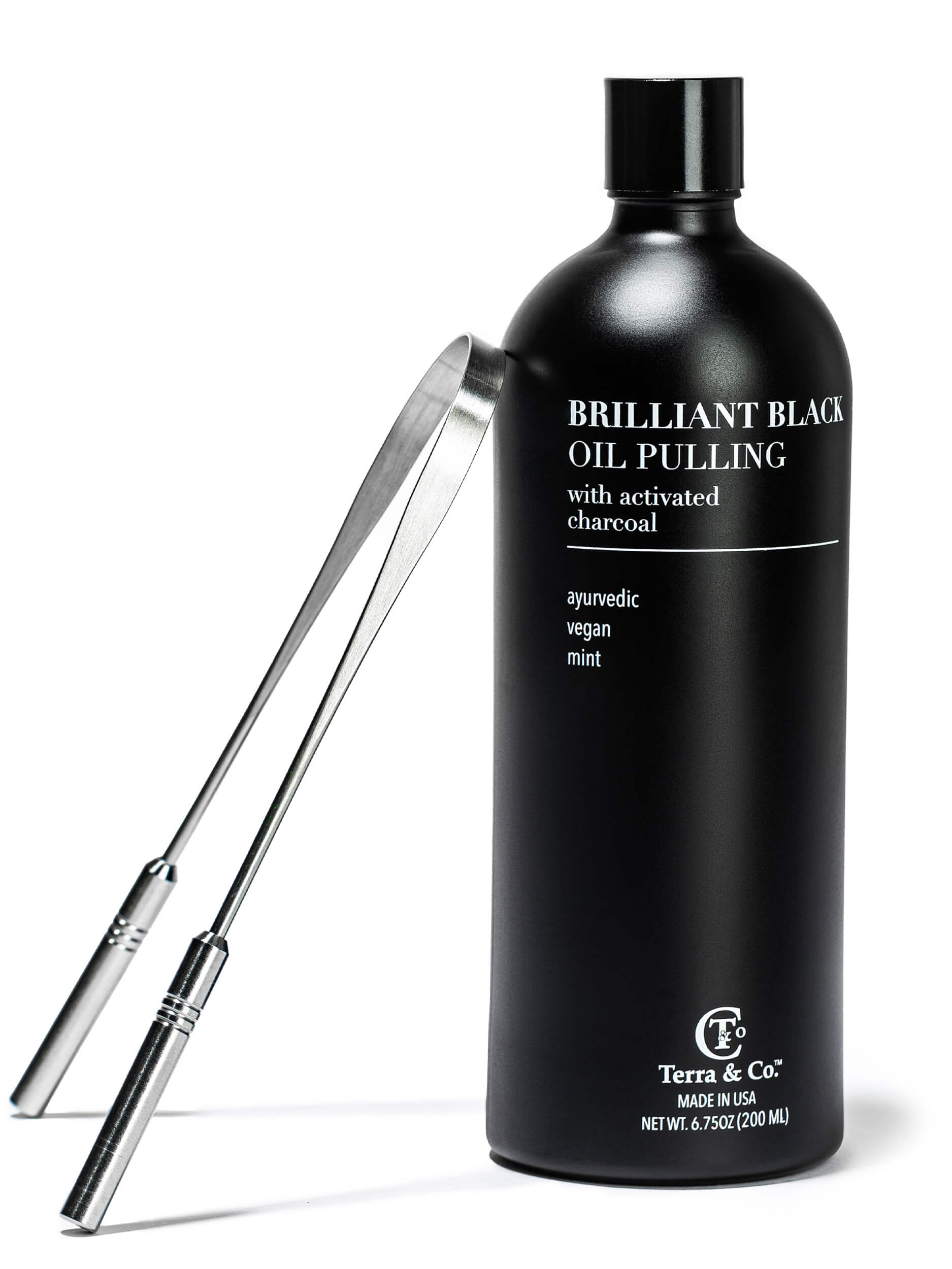 Charcoal Oil Pulling + Stainless Steel Tongue Scraper Bundle Terra & Co.